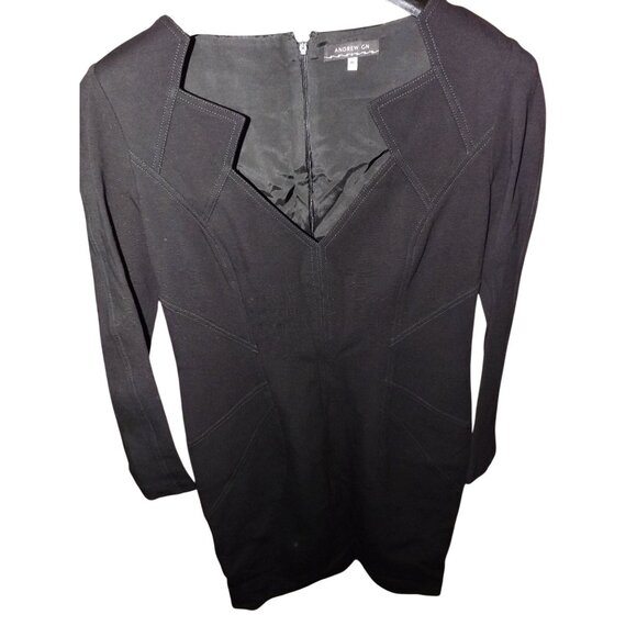 Andrew GN Luxury Fitted Black Long Sleeve Dress Size 46 EU 1416 US Rich Fabric - Picture 1 of 16